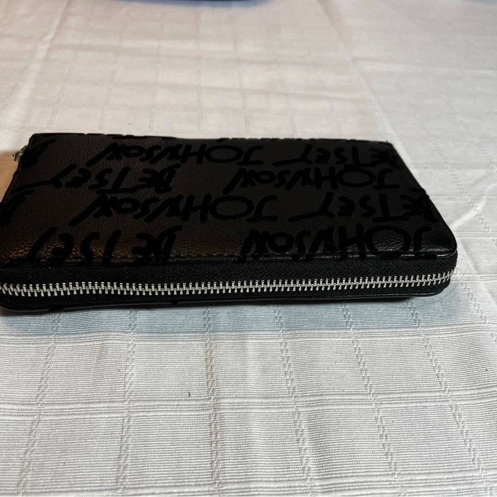 Betsey Johnson Embossed Black Velvet Script Wallet w/ Silver Hearts Whimsigoth